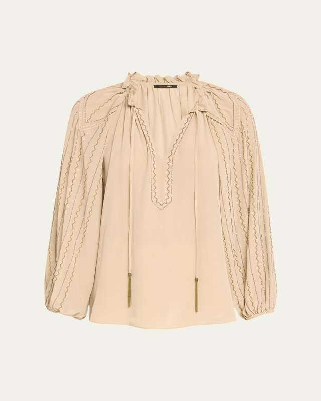 Blakely Chain-Trim Eyelet Silk Blous